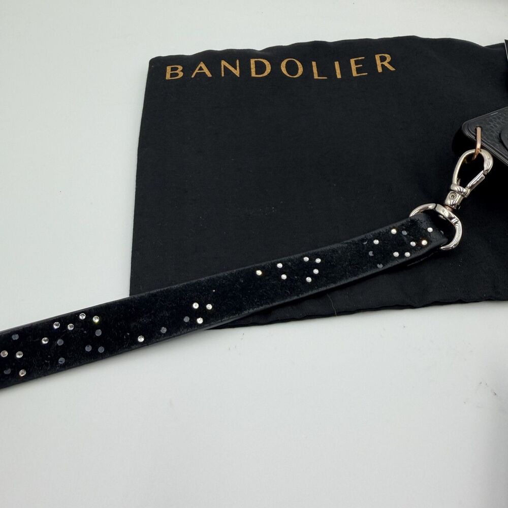 BANDOLIER Black Leather Crossbody iPhone 13/14 Pro Max Case; Rhinestone Strap - Picture 12 of 13